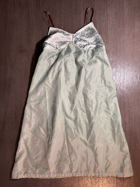 Vintage Y2K Light Green Satin Style Mini Baydoll Slip Dress S